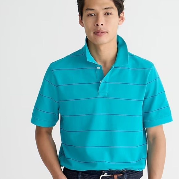 J crew Piqué polo shirt in stripe Turquoise Blue Wave Stripes - Picture 1 of 6